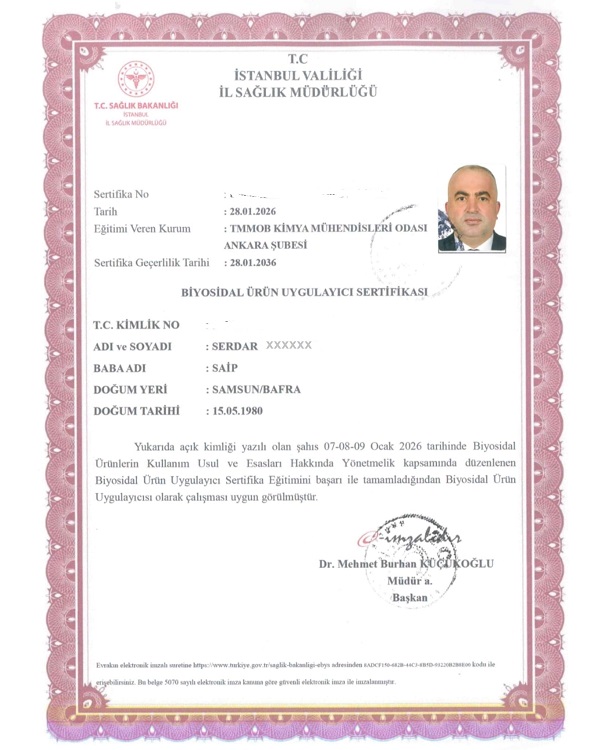 Metro Böcek İlaçlama Servisi Sağlık Bakanlığı Onaylı Belge